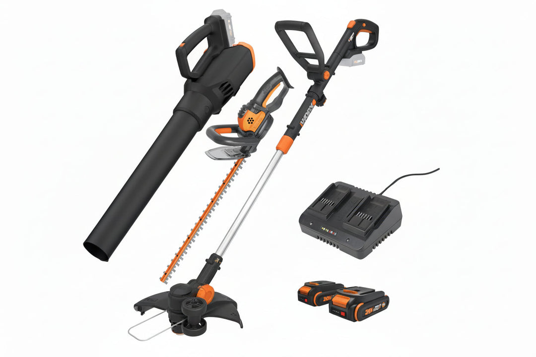 20V 12'' Cordless String Trimmer, 360 CFM Leaf Blower & 22'' Hedge Trimmer Combo, 2 Batteries & Charger Included, WG931