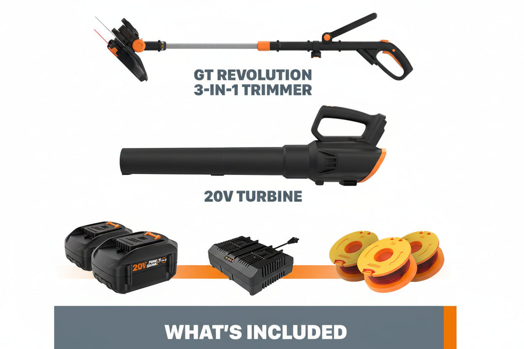 20V Cordless String Trimmer & 360 CFM Leaf Blower Combo, 12-Inch Trimmer, 2 × 4.0Ah Batteries & Charger Included, Model WG930.3