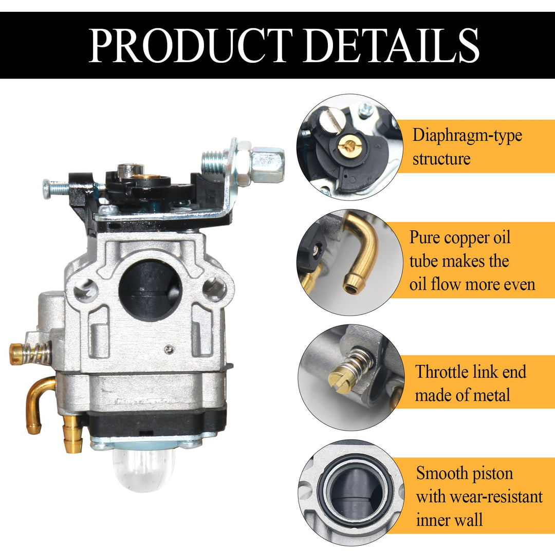 Carburateur Débroussailleuse 52cc 49cc 43cc, Kits de Carburateur pour Moteur avec Joint Tuyau Bougie d'allumage et Filtre à Essence pour Tondeuses à Gazon, Débroussailleuses et Tronçonneuses à Chaîne