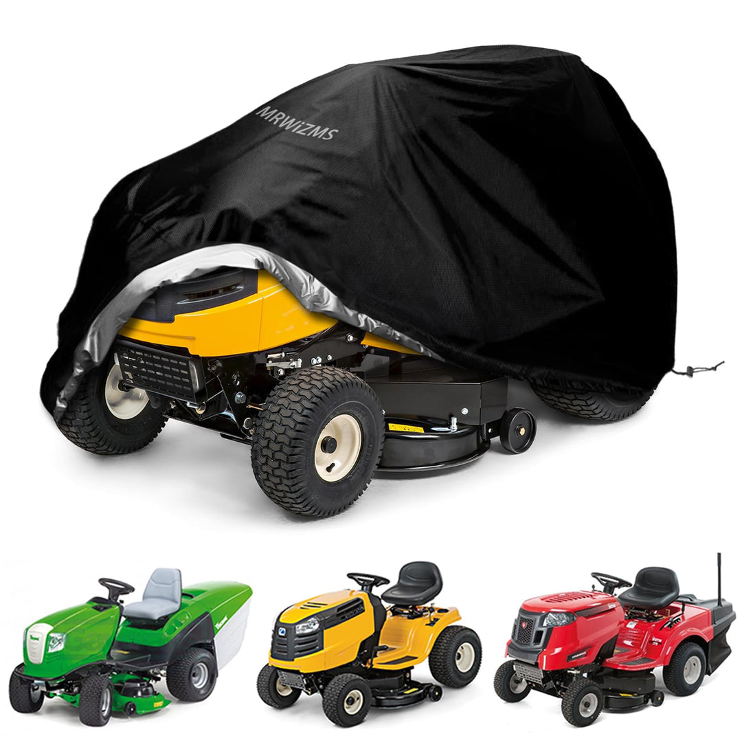 Housse de tracteur de jardin, Housse tondeuse autoportée, Bâche en tissu Oxford 420D coupe-vent, Anti-pluie, Anti-poussière et anti-UV (L264 x W100 x H130CM)