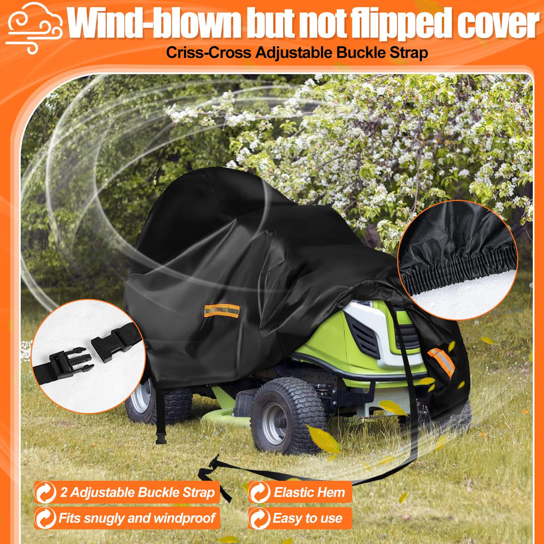 Housse de tondeuse à gazon d'extérieur imperméable et résistante en polyester Oxford 420D pour ponts jusqu'à 137,2 cm avec bande réfléchissante et boucle coupe-vent, protection UV universelle