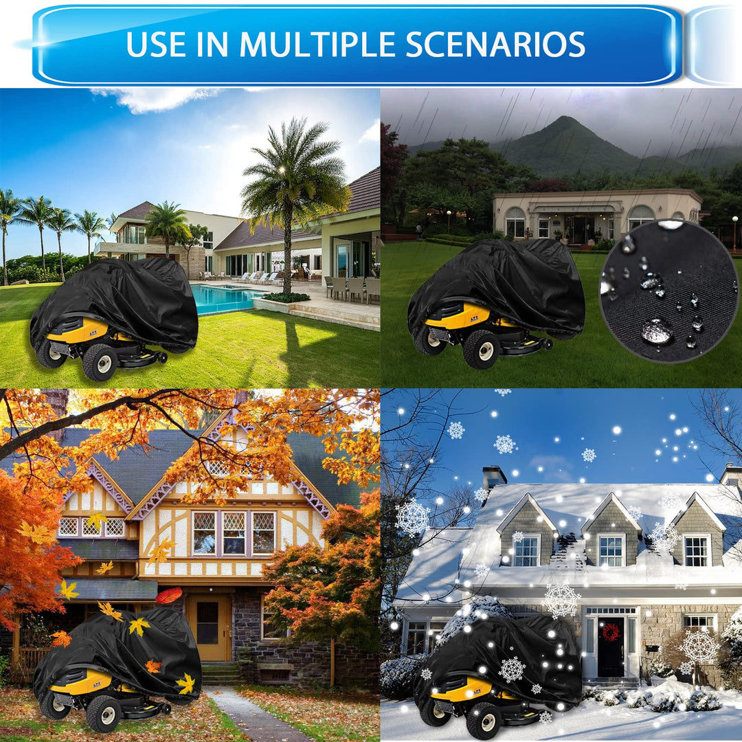 Housse de tracteur de jardin, Housse tondeuse autoportée, Bâche en tissu Oxford 420D coupe-vent, Anti-pluie, Anti-poussière et anti-UV (L264 x W100 x H130CM)