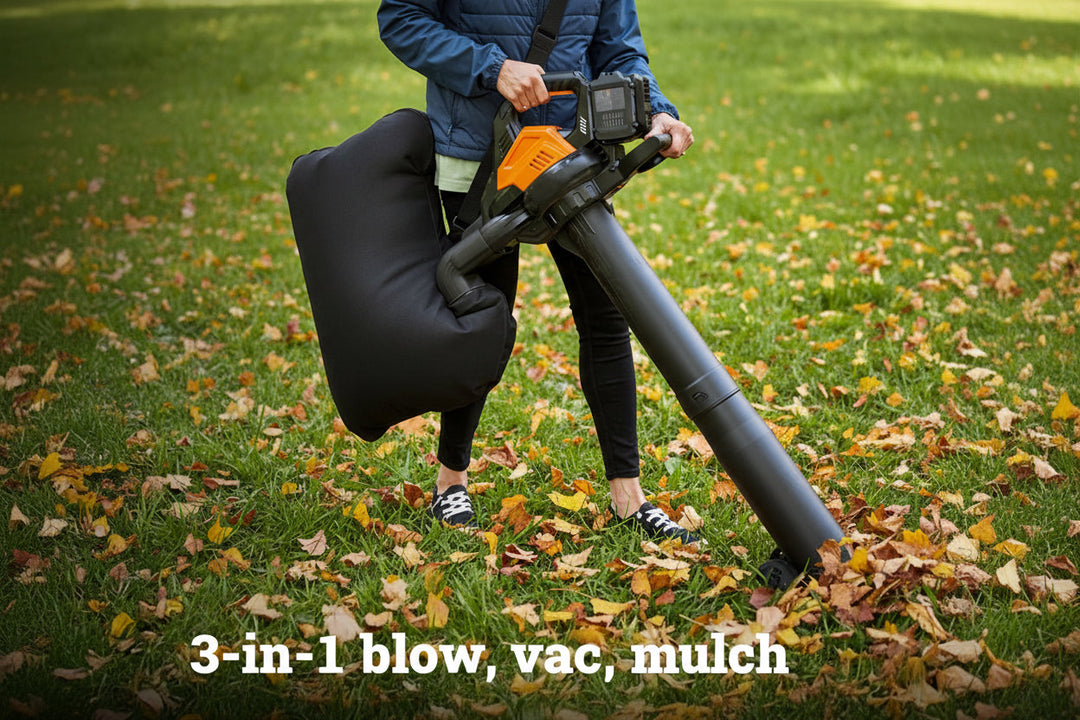Cordless 3-in-1 Leaf Blower with Vacuum & Mulcher, Brushless Motor, 2-Speed Control, Battery Not Included, Model WG583.9